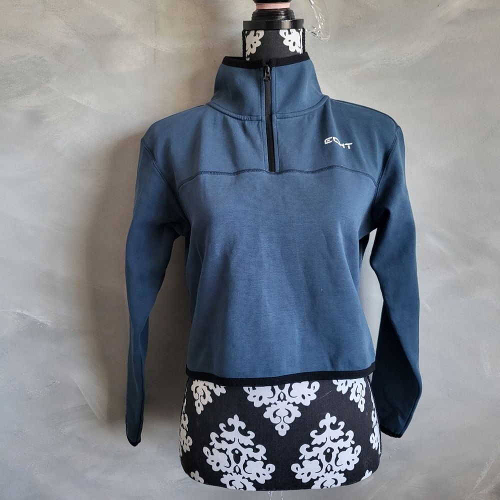 Echt Stormy Blue Crop Quarter Zip Side Zip Pima Cotton Activewear Jacket Size M